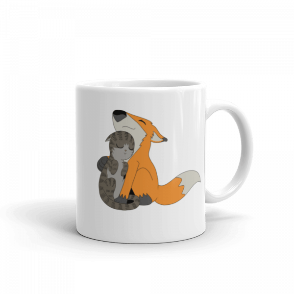 Cuddling Fox and Cat Gift Mug