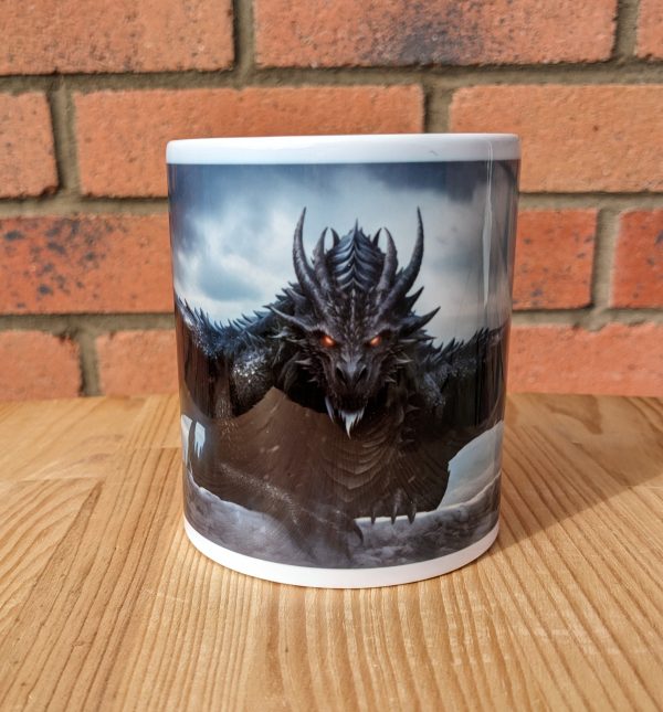 Black Dragon Printed Gift Mug, Animal Print, Fantasy, Birthday Gift, Coffee Mug