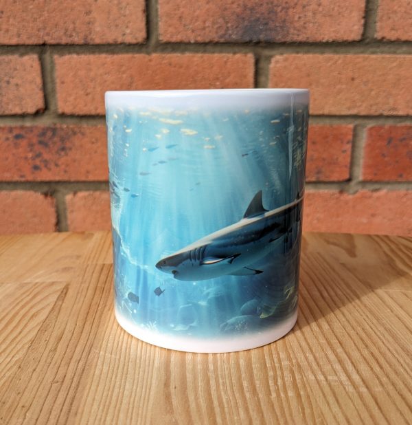 Ocean Shark And Fish Printed Gift Mug, Animal Print, Birthday Gift, Coffee Mug