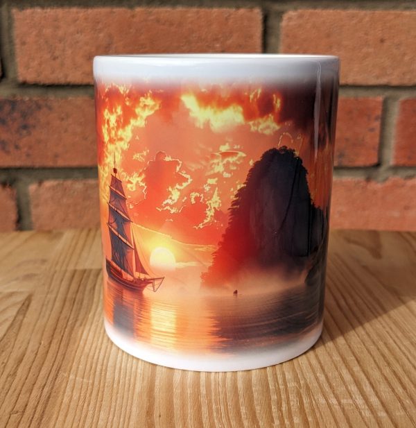 Sunset With Boat Printed Gift Mug, Nature Print, Birthday Gift, Coffee Mug